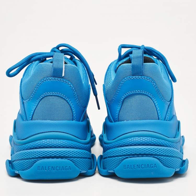 Pre Owned Balenciaga Blue Faux Leather and Mesh Triple S Sneakers Size 44