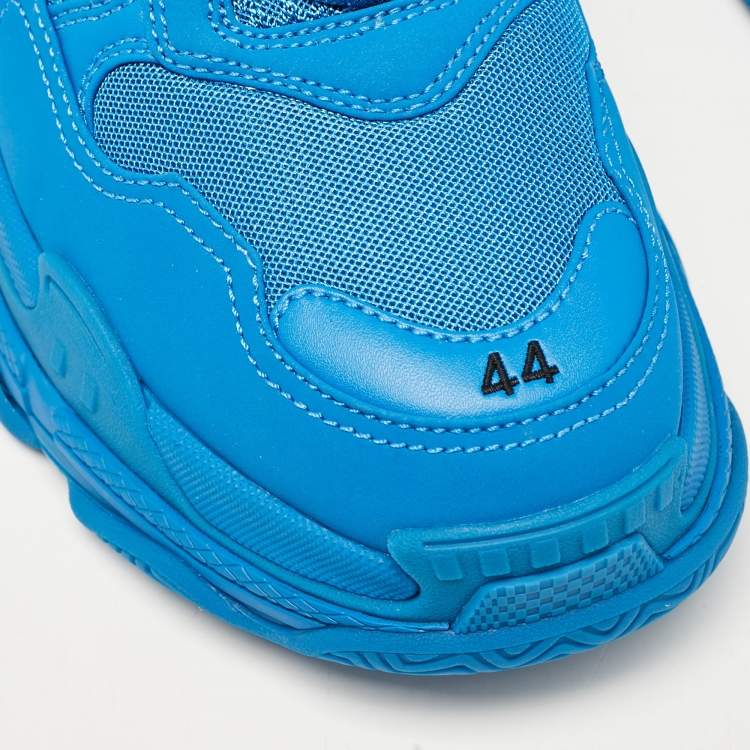 Pre Owned Balenciaga Blue Faux Leather and Mesh Triple S Sneakers Size 44