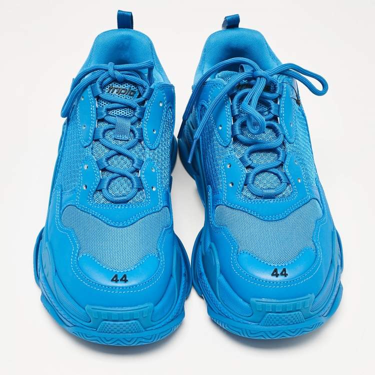 Pre Owned Balenciaga Blue Faux Leather and Mesh Triple S Sneakers Size 44