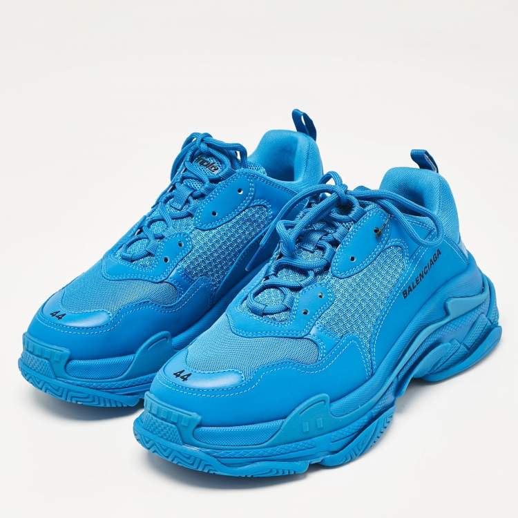 Pre Owned Balenciaga Blue Faux Leather and Mesh Triple S Sneakers Size 44