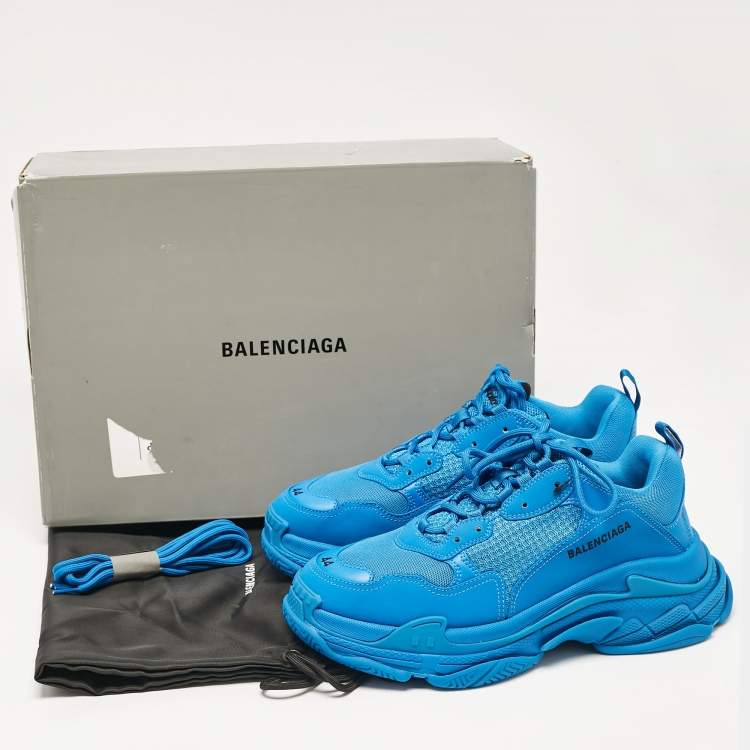 Pre Owned Balenciaga Blue Faux Leather and Mesh Triple S Sneakers Size 44