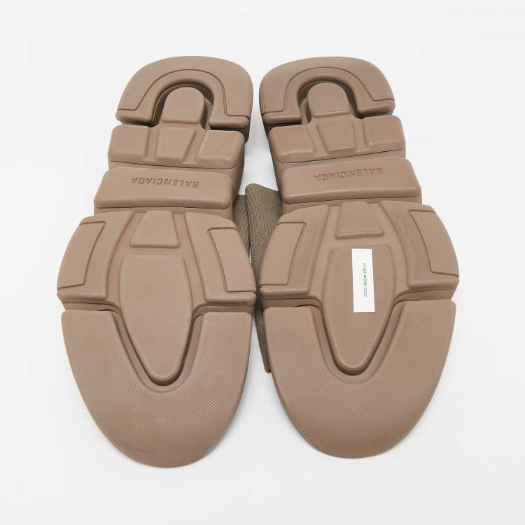 Pre Owned Balenciaga Brown Knit Fabric Speed 2.0 Slide Sandals Size 43