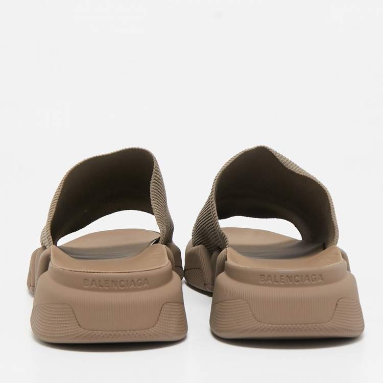 Pre Owned Balenciaga Brown Knit Fabric Speed 2.0 Slide Sandals Size 43