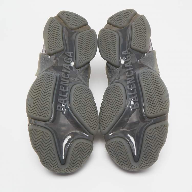 Pre Owned Balenciaga Grey Faux Leather and Mesh Triple S Clear Sole Sneakers Size 44