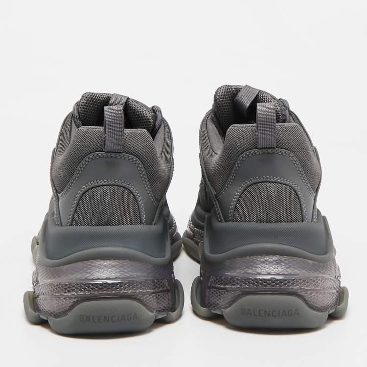 Pre Owned Balenciaga Grey Faux Leather and Mesh Triple S Clear Sole Sneakers Size 44