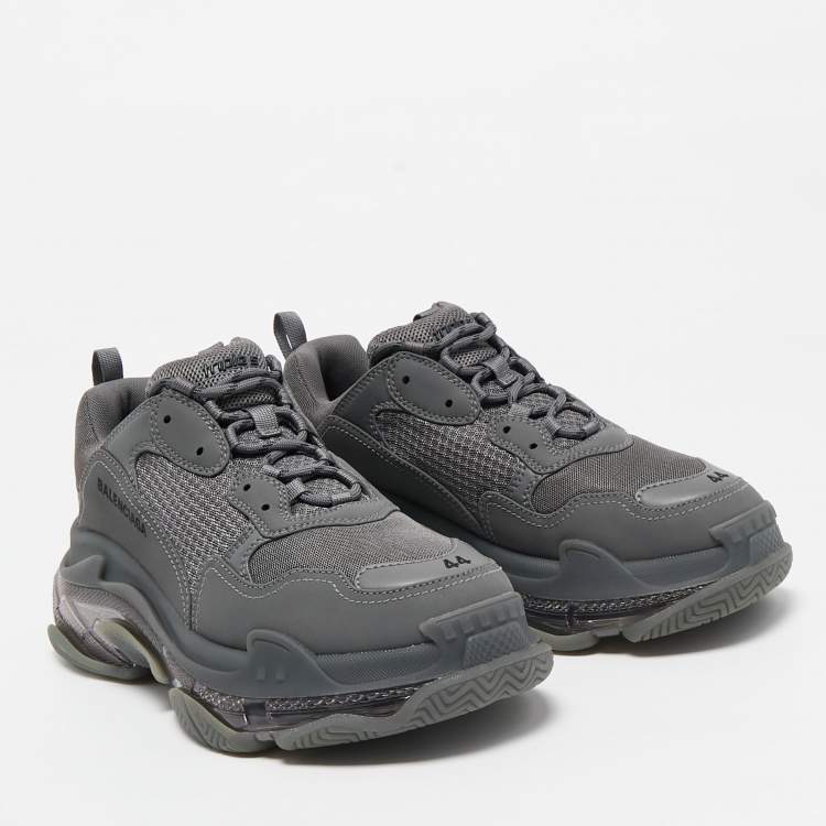 Pre Owned Balenciaga Grey Faux Leather and Mesh Triple S Clear Sole Sneakers Size 44