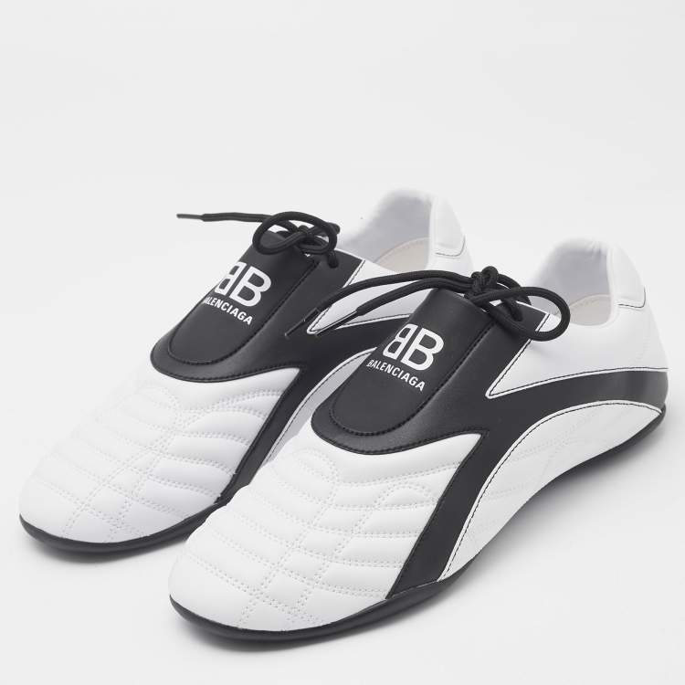 Pre Owned Balenciaga White/Black Faux Leather Zen Lace Up Sneakers Size 42