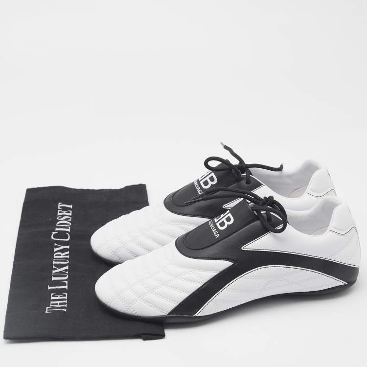 Pre Owned Balenciaga White/Black Faux Leather Zen Lace Up Sneakers Size 42