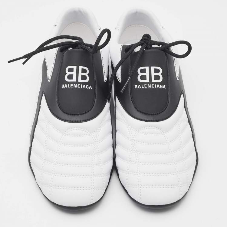 Pre Owned Balenciaga White/Black Faux Leather Zen Lace Up Sneakers Size 42