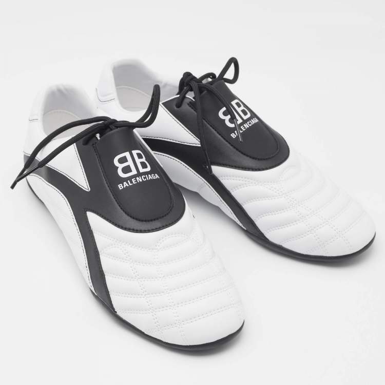 Pre Owned Balenciaga White/Black Faux Leather Zen Lace Up Sneakers Size 42