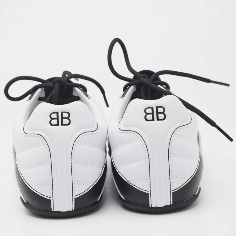 Pre Owned Balenciaga White/Black Faux Leather Zen Lace Up Sneakers Size 42