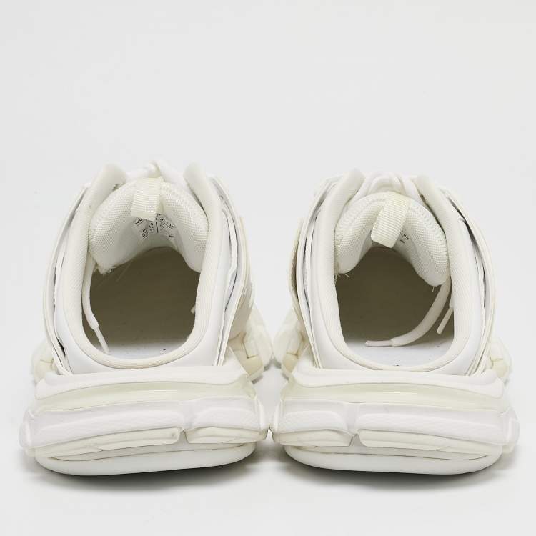 Pre Owned Balenciaga White Faux Leather Track Mules Size 41