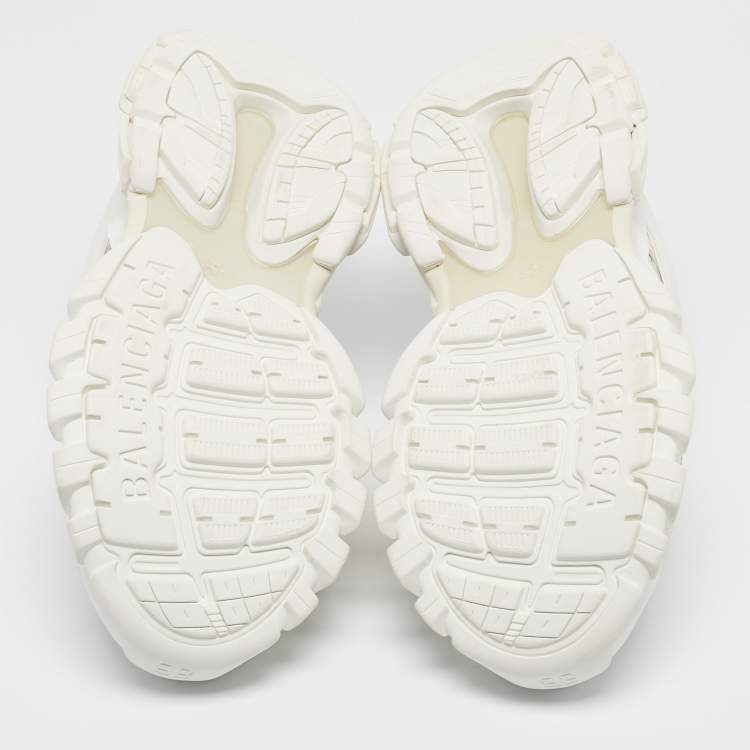 Pre Owned Balenciaga White Faux Leather Track Mules Size 41