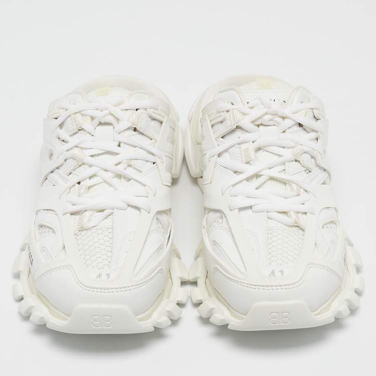 Pre Owned Balenciaga White Faux Leather Track Mules Size 41