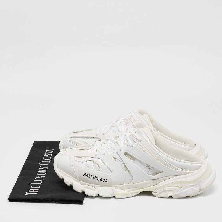 Pre Owned Balenciaga White Faux Leather Track Mules Size 41