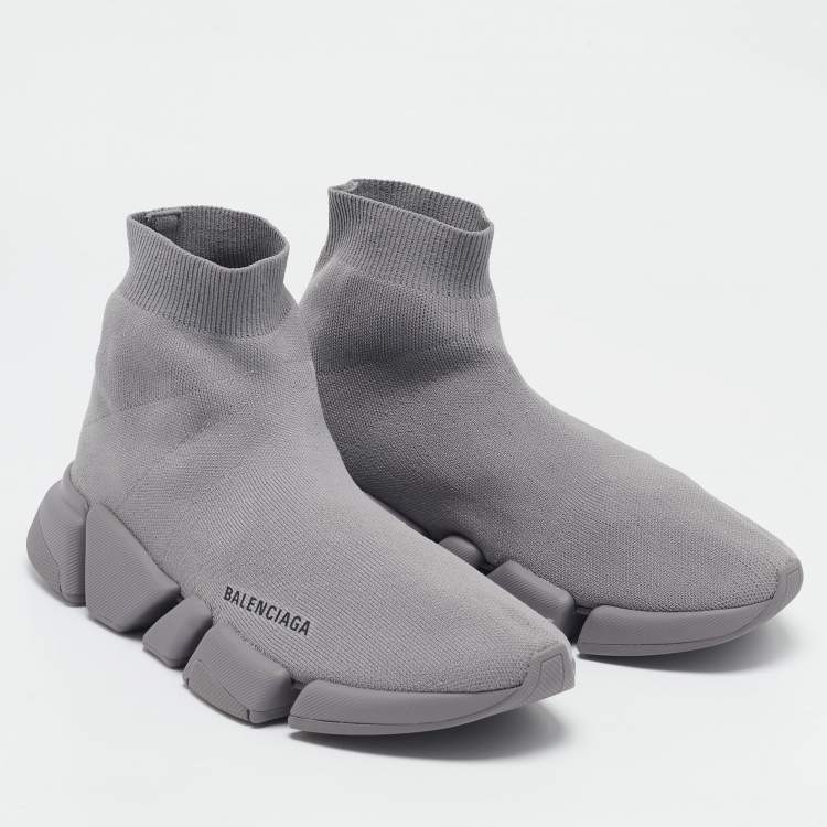 Pre Owned Balenciaga Grey Knit Fabric Speed Trainer Sneakers Size 42