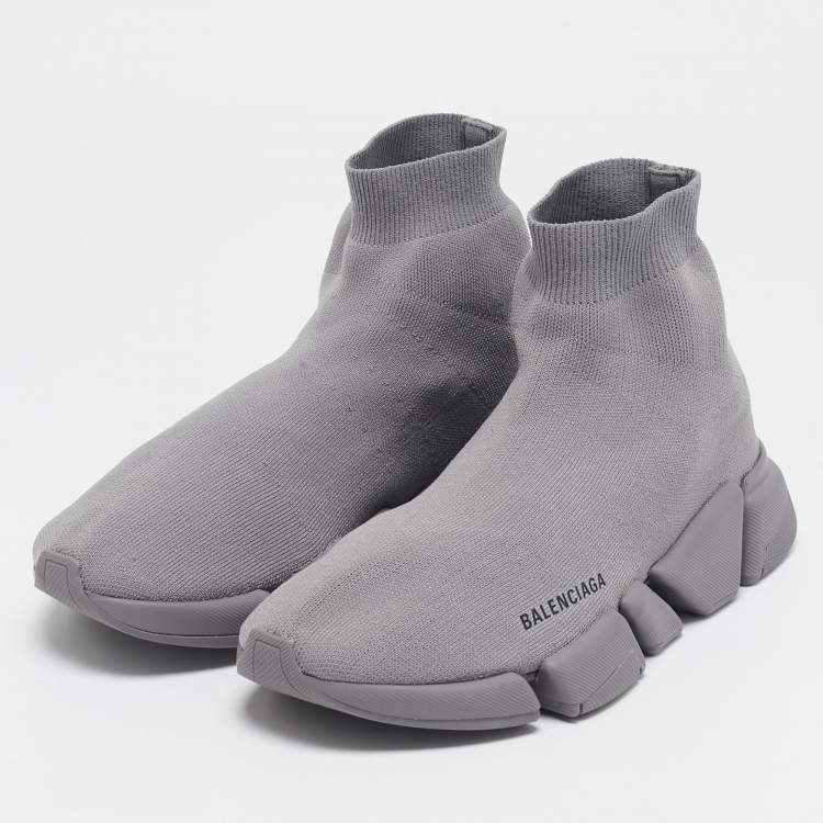 Pre Owned Balenciaga Grey Knit Fabric Speed Trainer Sneakers Size 42