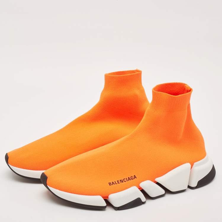 Pre Owned Balenciaga Neon Orange Knit Fabric Speed 2.0 Sneakers Size 45
