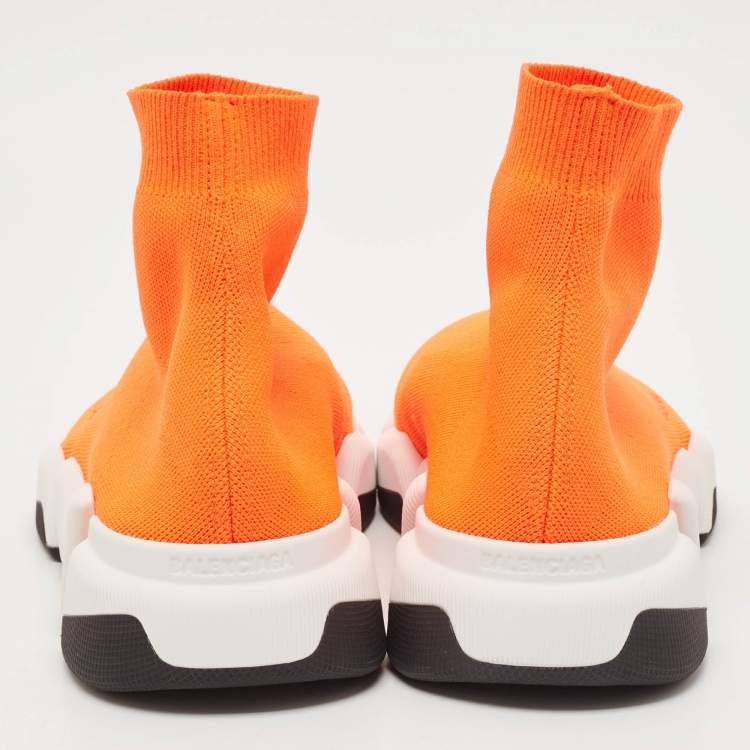 Pre Owned Balenciaga Neon Orange Knit Fabric Speed 2.0 Sneakers Size 45