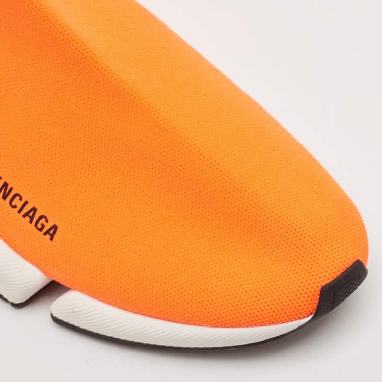 Pre Owned Balenciaga Neon Orange Knit Fabric Speed 2.0 Sneakers Size 45