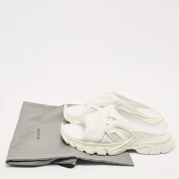 Pre Owned Balenicaga White Neoprene and Faux Leather Track Slide Sandals Size 41