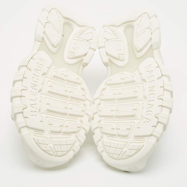 Pre Owned Balenicaga White Neoprene and Faux Leather Track Slide Sandals Size 41