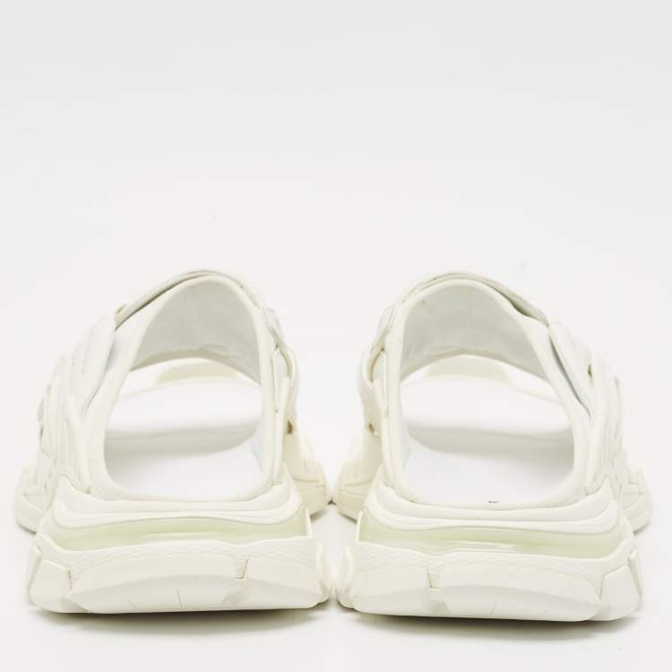 Pre Owned Balenicaga White Neoprene and Faux Leather Track Slide Sandals Size 41