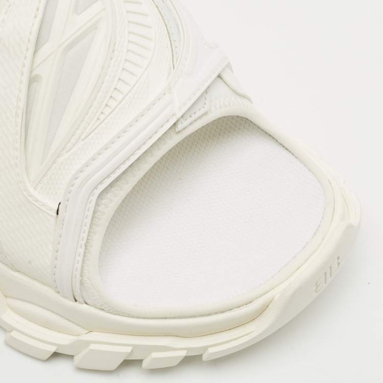 Pre Owned Balenicaga White Neoprene and Faux Leather Track Slide Sandals Size 41