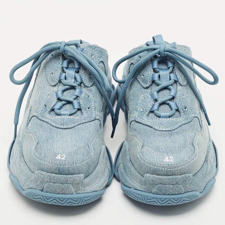Pre Owned Balenciaga Blue Denim Triple S Mules Size 42