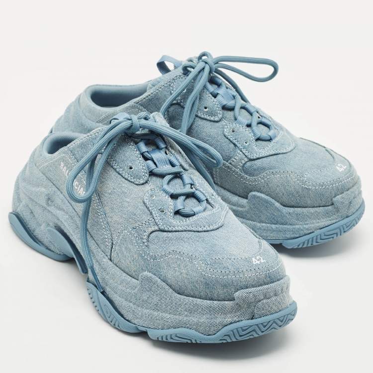 Pre Owned Balenciaga Blue Denim Triple S Mules Size 42