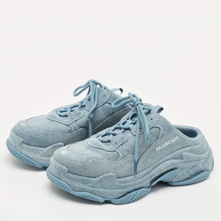 Pre Owned Balenciaga Blue Denim Triple S Mules Size 42