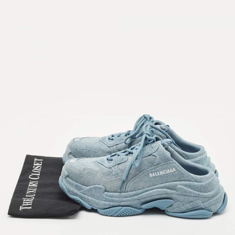 Pre Owned Balenciaga Blue Denim Triple S Mules Size 42