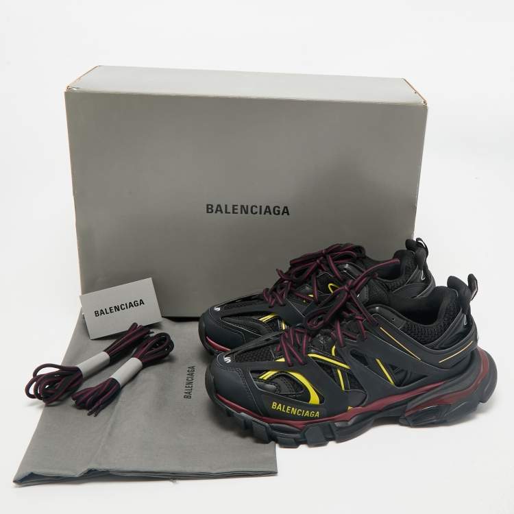 Pre Owned Balenciaga Black Faux Leather and Mesh Track Sneakers Size 40