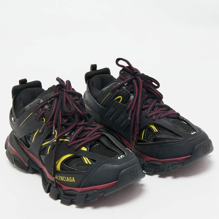 Pre Owned Balenciaga Black Faux Leather and Mesh Track Sneakers Size 40
