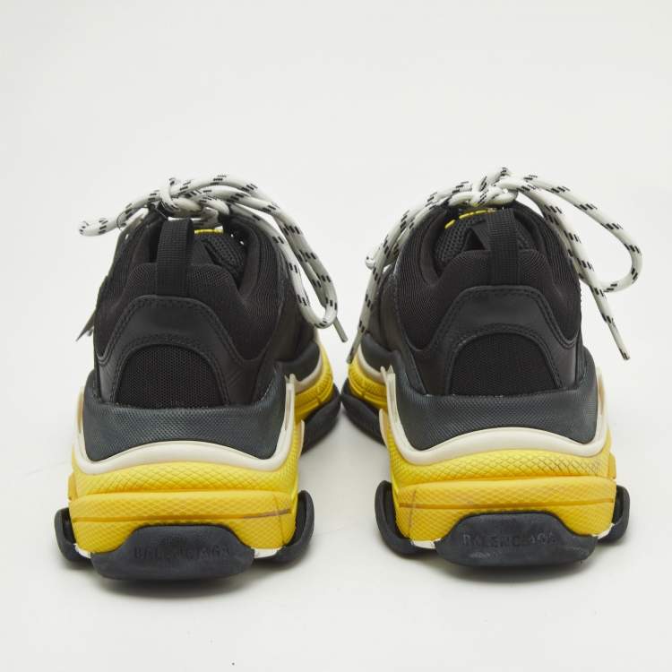 Pre Owned Balenciaga Black Leather and Mesh Triple S Sneakers Size 40