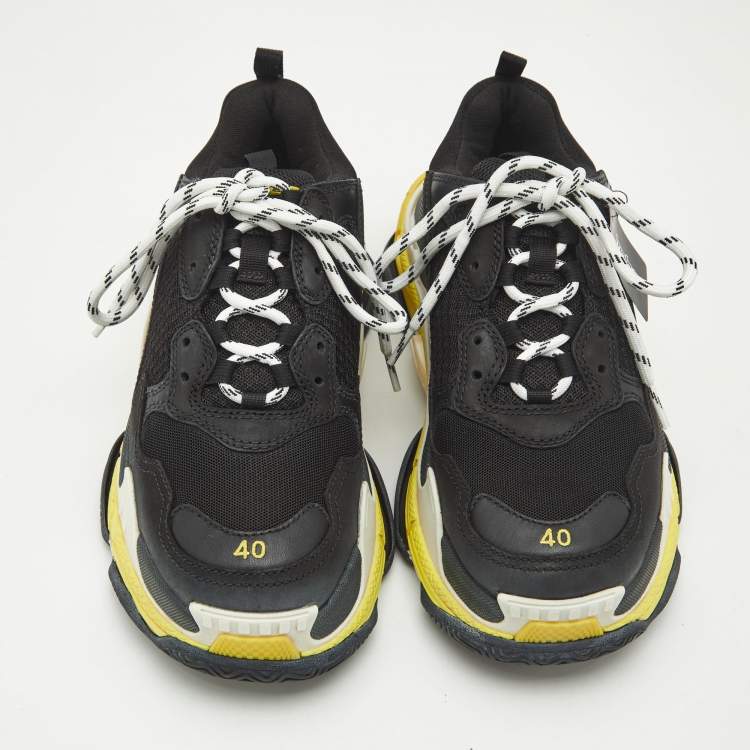 Pre Owned Balenciaga Black Leather and Mesh Triple S Sneakers Size 40