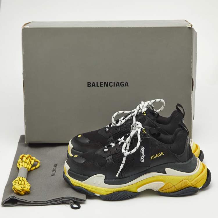 Pre Owned Balenciaga Black Leather and Mesh Triple S Sneakers Size 40