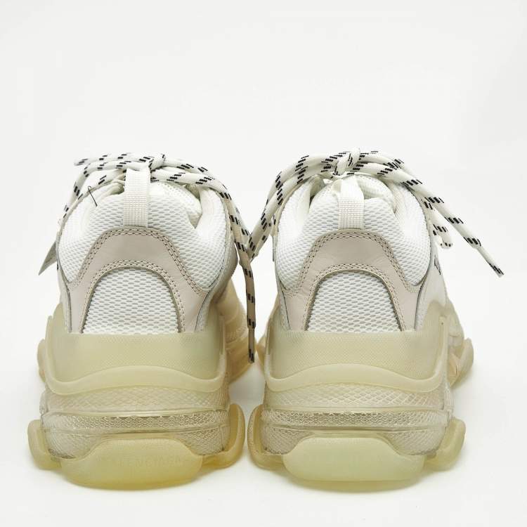 Pre Owned Balenciaga White Leather and Mesh Triple S Clear Sole Sneakers Size 40