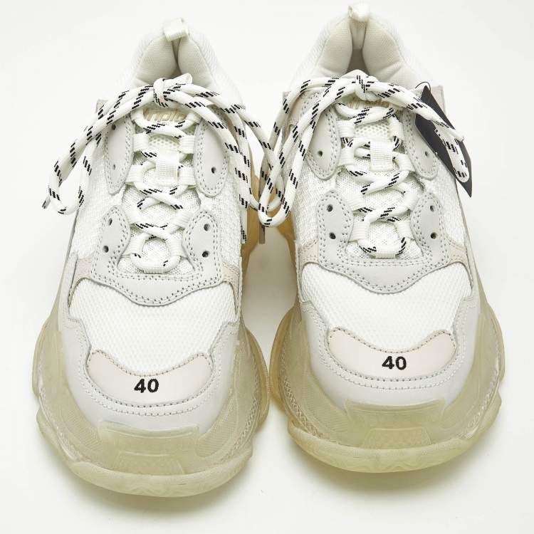 Pre Owned Balenciaga White Leather and Mesh Triple S Clear Sole Sneakers Size 40