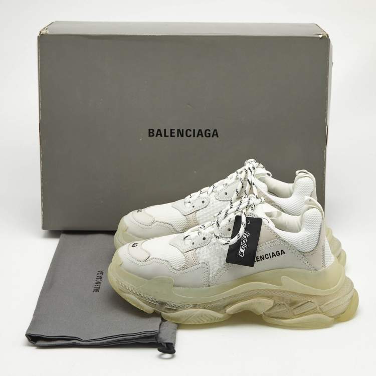 Pre Owned Balenciaga White Leather and Mesh Triple S Clear Sole Sneakers Size 40