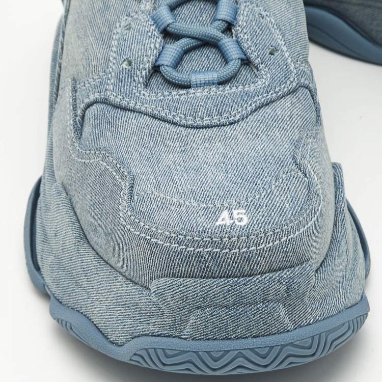 Pre Owned Balenciaga Blue Denim Triple S Mules Size 45