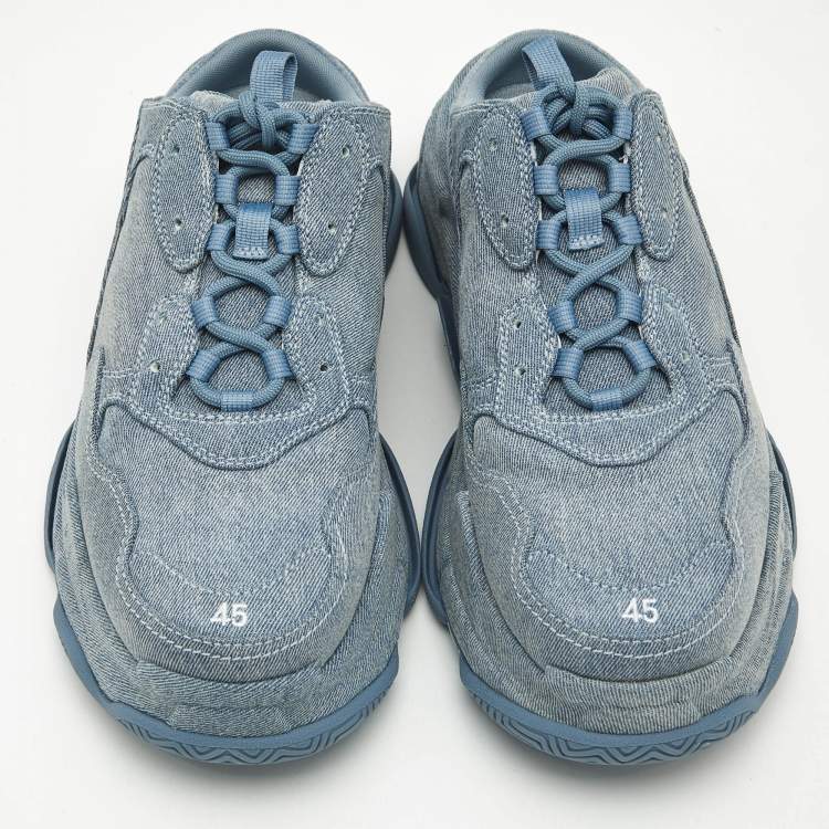 Pre Owned Balenciaga Blue Denim Triple S Mules Size 45