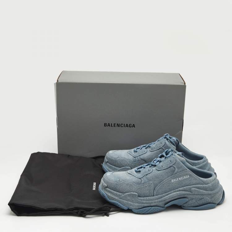 Pre Owned Balenciaga Blue Denim Triple S Mules Size 45