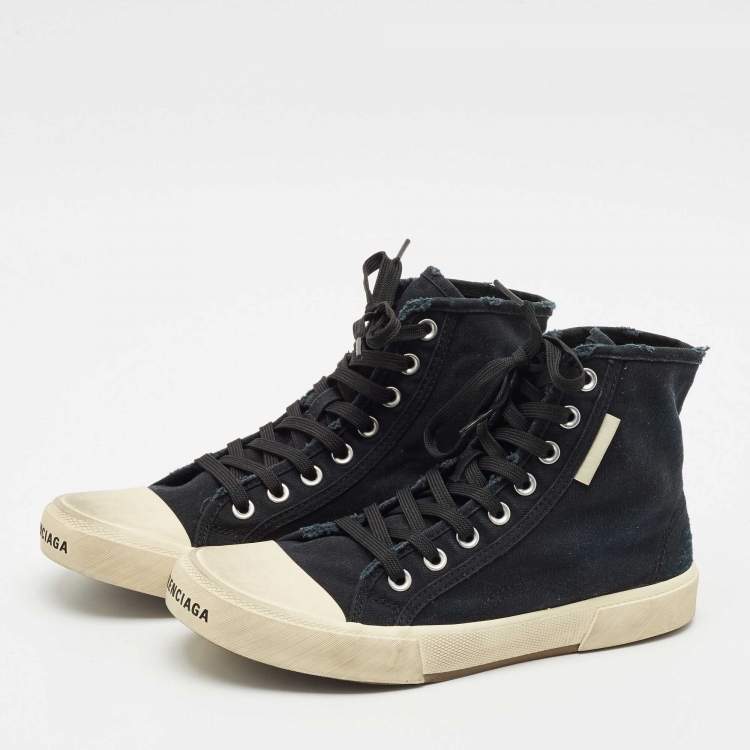 Pre Owned Balenciaga Black Distressed Canvas Paris High Top Sneakers Size 40