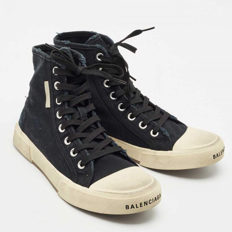 Pre Owned Balenciaga Black Distressed Canvas Paris High Top Sneakers Size 40