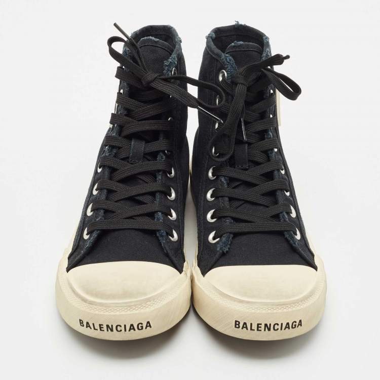 Pre Owned Balenciaga Black Distressed Canvas Paris High Top Sneakers Size 40