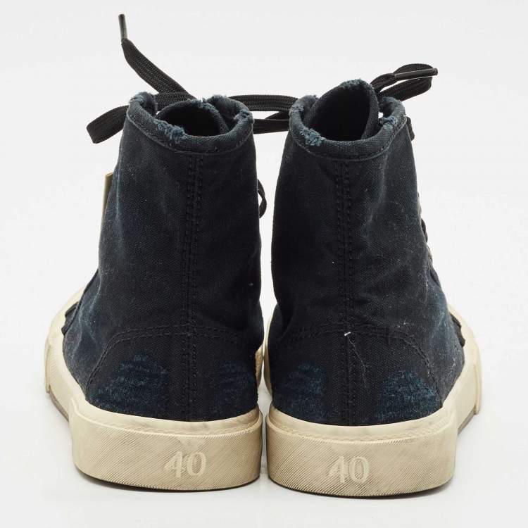 Pre Owned Balenciaga Black Distressed Canvas Paris High Top Sneakers Size 40