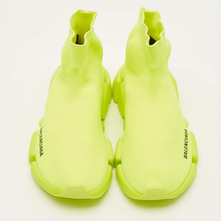 Pre Owned Balenciaga Neon Yellow Knit Fabric Speed 2.0 Sneakers Size 38