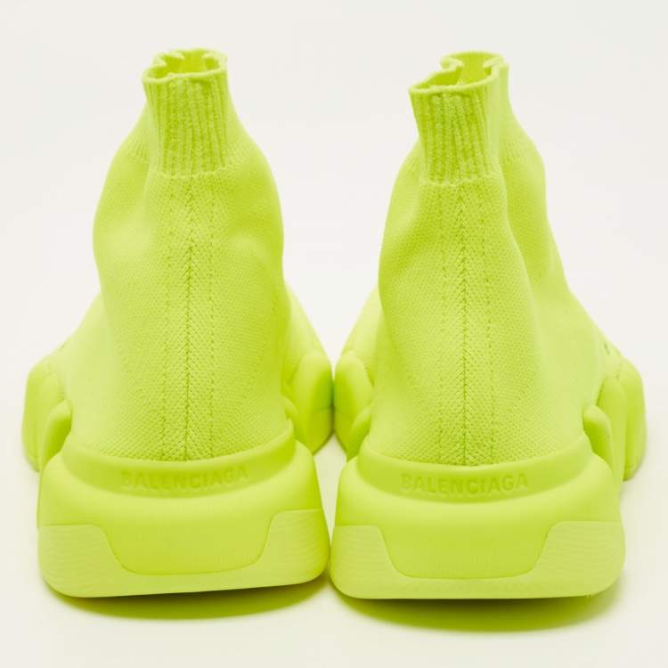 Pre Owned Balenciaga Neon Yellow Knit Fabric Speed 2.0 Sneakers Size 38