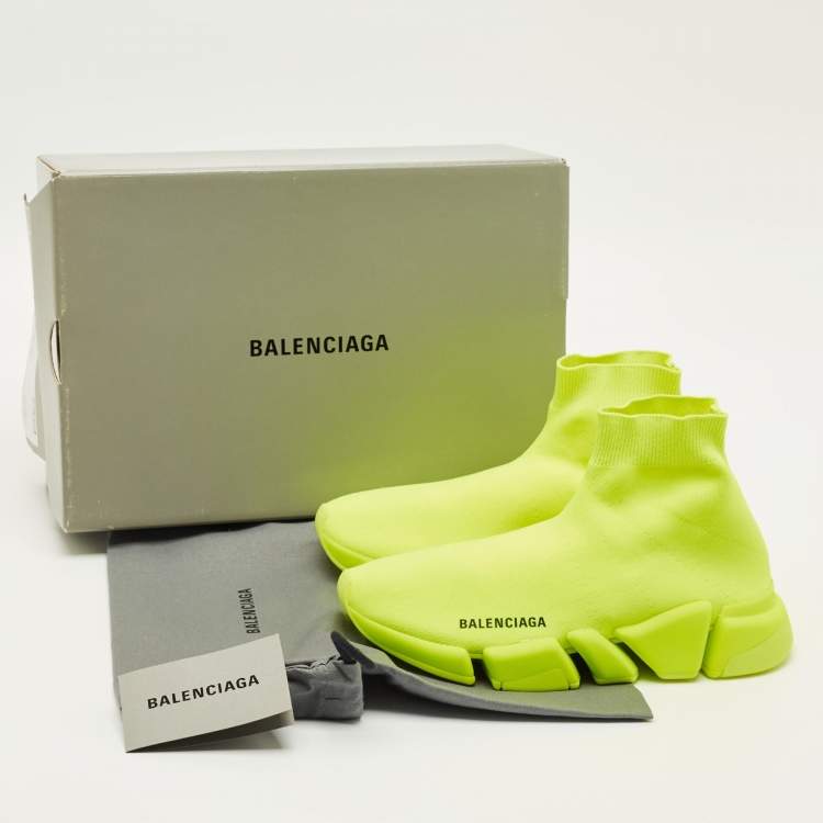 Pre Owned Balenciaga Neon Yellow Knit Fabric Speed 2.0 Sneakers Size 38